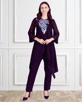 Women's Sequins Motifs Embellished Asymmetric Kurti Pant Set
