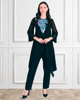 Women's Sequins Motifs Embellished Asymmetric Kurti Pant Set