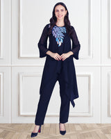 Women's Sequins Motifs Embellished Asymmetric Kurti Pant Set
