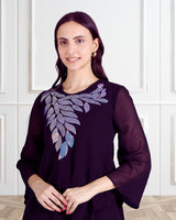 Women's Sequins Motifs Embellished Asymmetric Kurti Pant Set