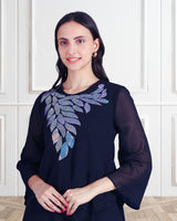 Women's Sequins Motifs Embellished Asymmetric Kurti Pant Set