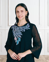 Women's Sequins Motifs Embellished Asymmetric Kurti Pant Set