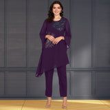Women Georgette Asymmetric Kurta Pant Set INDW 02 PURPLE