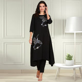Women Sequins Motifs Embellished Asymmetric Kurti Pant Set