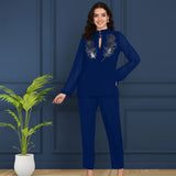 Women Sequins Motifs Embellished Asymmetric Kurti Pant Set