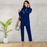 Women Sequins Motifs Embellished Asymmetric Kurti Pant Set