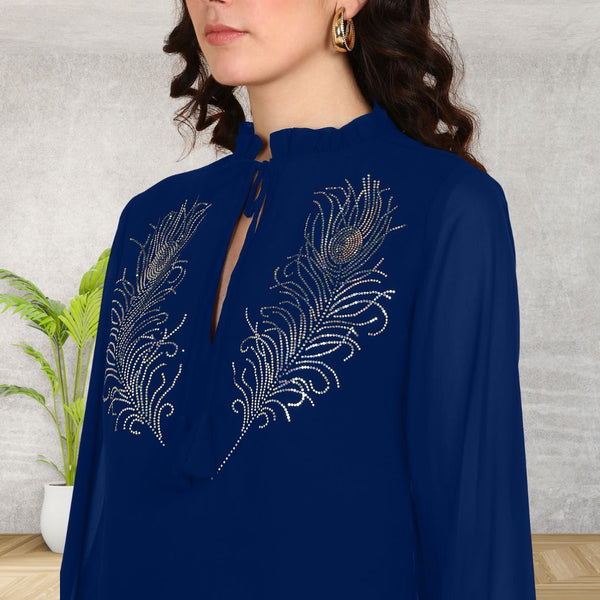 Women Sequins Motifs Embellished Asymmetric Kurti Pant Set