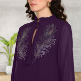 Women's Sequins Motifs Embellished Asymmetric Kurti Pant Set