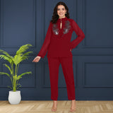 Women Sequins Motifs Embellished Asymmetric Kurti Pant Set