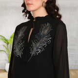 Women Sequins Motifs Embellished Asymmetric Kurti Pant Set