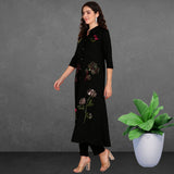 Women's Sequins Motifs Embellished Asymmetric Kurti Pant Set