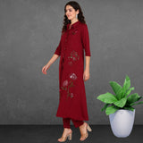 Women Sequins Motifs Embellished Asymmetric Kurti Pant Set