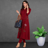Women Sequins Motifs Embellished Asymmetric Kurti Pant Set