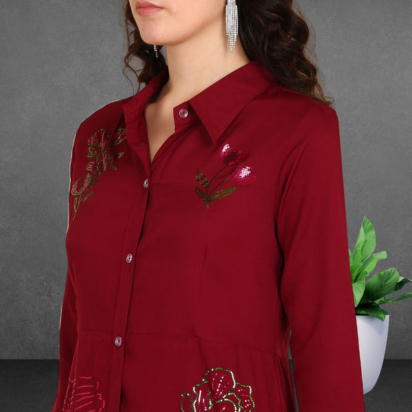 Women Sequins Motifs Embellished Asymmetric Kurti Pant Set