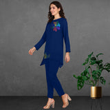 Women Sequins Motifs Embellished Asymmetric Kurti Pant Set