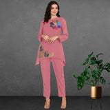 Women Sequins Motifs Embellished Asymmetric Kurti Pant Set
