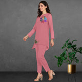 Women Sequins Motifs Embellished Asymmetric Kurti Pant Set