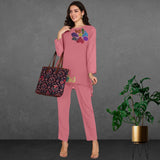 Women Sequins Motifs Embellished Asymmetric Kurti Pant Set