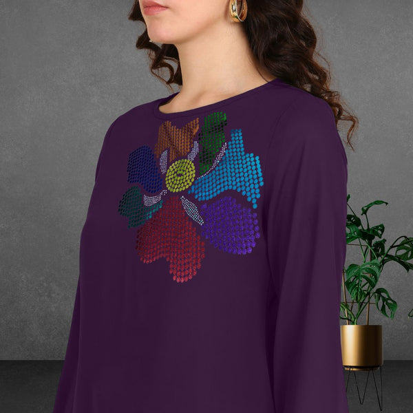 Women Sequins Motifs Embellished Asymmetric Kurti Pant Set