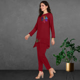 Women Sequins Motifs Embellished Asymmetric Kurti Pant Set
