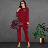 Women Sequins Motifs Embellished Asymmetric Kurti Pant Set