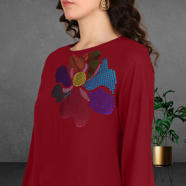 Women Sequins Motifs Embellished Asymmetric Kurti Pant Set