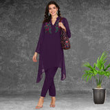 Women Sequins Motifs Embellished Asymmetric Kurti Pant Set