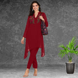 Women Sequins Motifs Embellished Asymmetric Kurti Pant Set