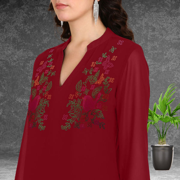 Women Sequins Motifs Embellished Asymmetric Kurti Pant Set