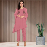 Women Sequins Motifs Embellished Asymmetric Kurti Pant Set