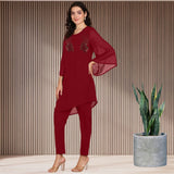 Women Sequins Motifs Embellished Asymmetric Kurti Pant Set