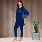 Women Sequins Motifs Embellished Asymmetric Kurti Pant Set,