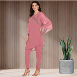 Women Sequins Motifs Embellished Asymmetric Kurti Pant Set
