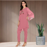 Women Sequins Motifs Embellished Asymmetric Kurti Pant Set