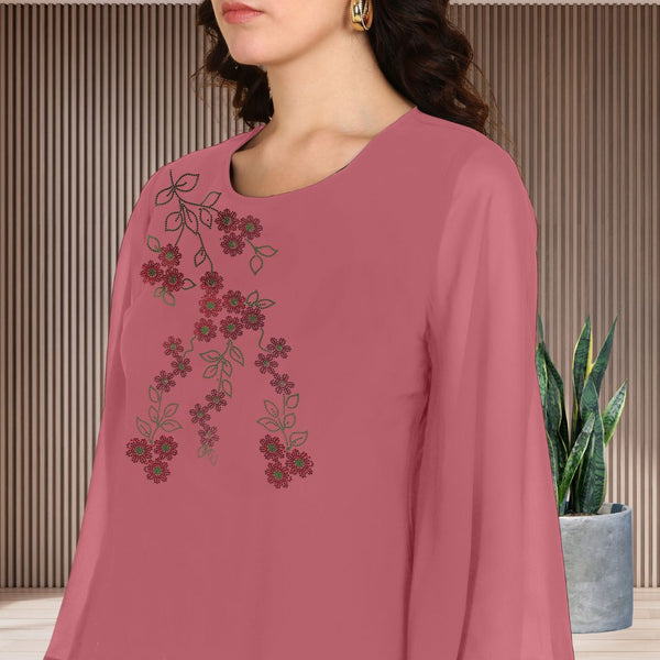 Women Sequins Motifs Embellished Asymmetric Kurti Pant Set
