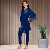 Women's Sequins Motifs Embellished Asymmetric Kurti Pant Set