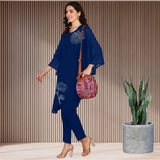 Women's Sequins Motifs Embellished Asymmetric Kurti Pant Set