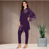Women Sequins Motifs Embellished Asymmetric Kurti Pant Set