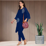Women Sequins Motifs Embellished Asymmetric Kurti Pant Set