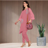 Women Sequins Motifs Embellished Asymmetric Kurti Pant Set