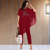 Women Sequins Motifs Embellished Asymmetric Kurti Pant Set