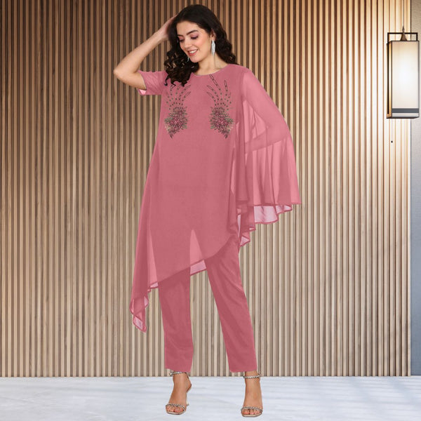 Women Sequins Motifs Embellished Asymmetric Kurti Pant Set