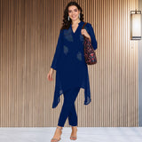 Women Sequins Motifs Embellished Asymmetric Kurti Pant Set