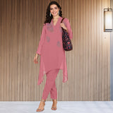 Women Sequins Motifs Embellished Asymmetric Kurti Pant Set