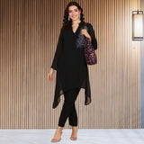 Women Sequins Motifs Embellished Asymmetric Kurti Pant Set