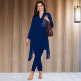 Women Sequins Motifs Embellished Asymmetric Kurti Pant Set