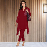 Women Sequins Motifs Embellished Asymmetric Kurti Pant Set