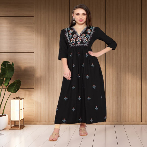 WOMEN FLORAL EMBROIDED KURTI SHV 29 BLACK