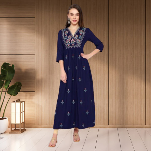 WOMEN FLORAL EMBROIDED KURTI SHV 29 BLUE