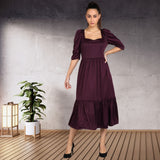 Sleek Sophistication Calf-Length Spandex Purple Dress